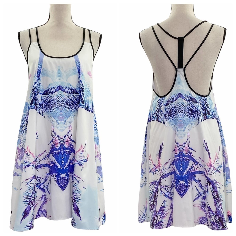 WHITE & Blue Printed Strappy Sleeveless Mini Dress